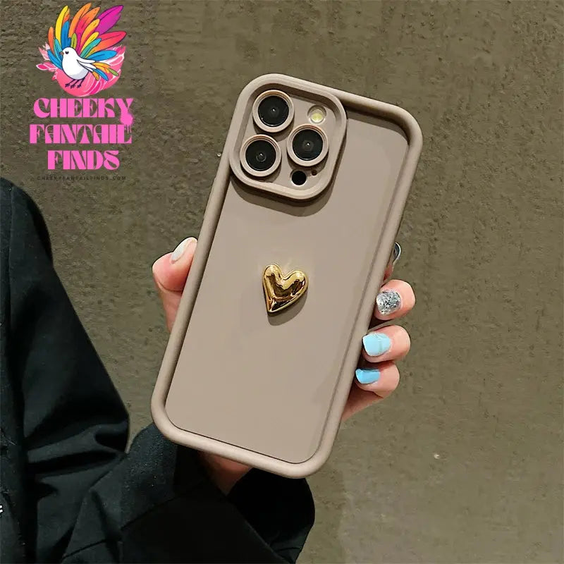 3D Gold Heart Silicone Soft Phone Case For iPhone 15 14 13 12 11 16 Pro Max XS XR 7 8 Plus SE 2020 Shockproof Candy Matte Cover Cheeky Fantail Finds