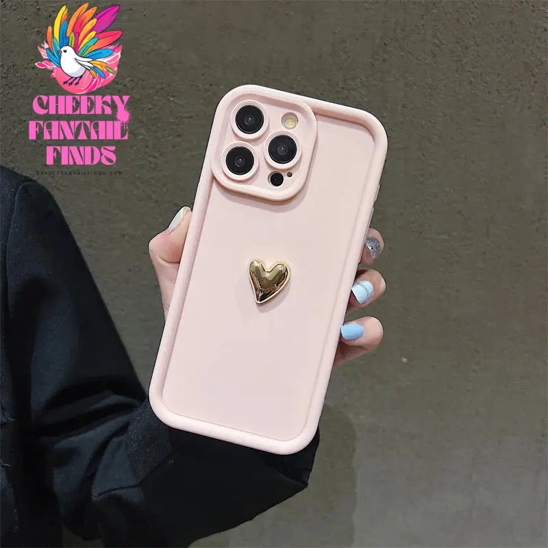 3D Gold Heart Silicone Soft Phone Case For iPhone 15 14 13 12 11 16 Pro Max XS XR 7 8 Plus SE 2020 Shockproof Candy Matte Cover Cheeky Fantail Finds