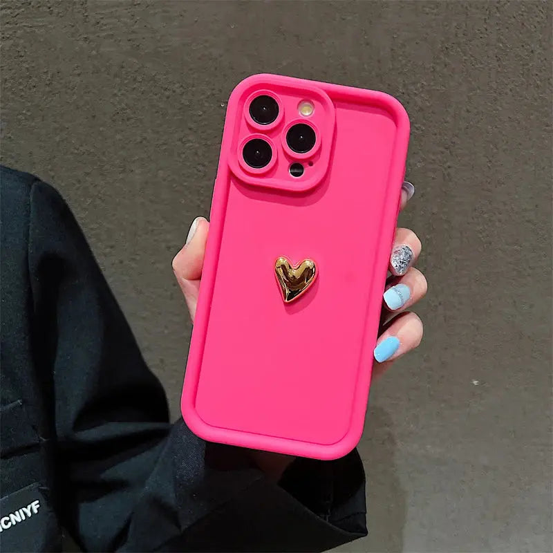 3D Gold Heart Silicone Soft Phone Case For iPhone 15 14 13 12 11 16 Pro Max XS XR 7 8 Plus SE 2020 Shockproof Candy Matte Cover Cheeky Fantail Finds