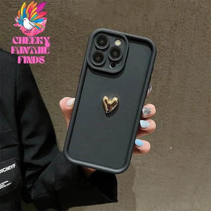 3D Gold Heart Silicone Soft Phone Case For iPhone 15 14 13 12 11 16 Pro Max XS XR 7 8 Plus SE 2020 Shockproof Candy Matte Cover Cheeky Fantail Finds