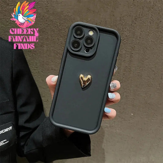 3D Gold Heart Silicone Soft Phone Case For iPhone 15 14 13 12 11 16 Pro Max XS XR 7 8 Plus SE 2020 Shockproof Candy Matte Cover Cheeky Fantail Finds