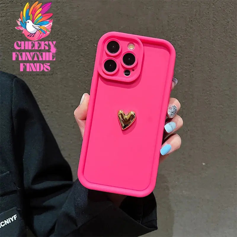3D Gold Heart Silicone Soft Phone Case For iPhone 15 14 13 12 11 16 Pro Max XS XR 7 8 Plus SE 2020 Shockproof Candy Matte Cover Cheeky Fantail Finds