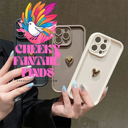 3D Gold Heart Silicone Soft Phone Case For iPhone 15 14 13 12 11 16 Pro Max XS XR 7 8 Plus SE 2020 Shockproof Candy Matte Cover Cheeky Fantail Finds