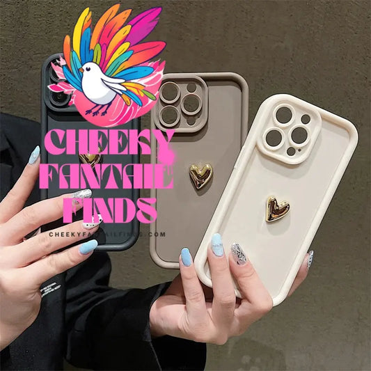 3D Gold Heart Silicone Soft Phone Case For iPhone 15 14 13 12 11 16 Pro Max XS XR 7 8 Plus SE 2020 Shockproof Candy Matte Cover Cheeky Fantail Finds