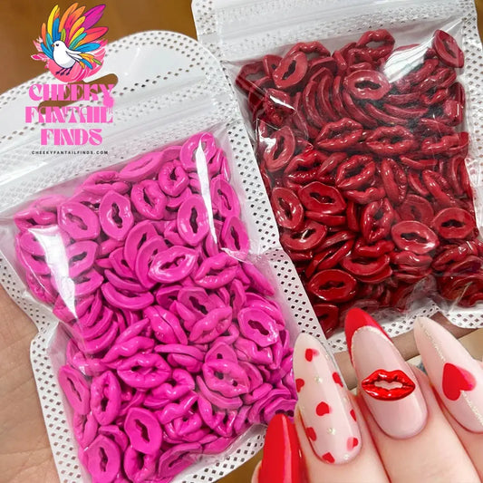 3D Pink/Red Lips Love Valentine Nail Charms Sweet Lover Heart Alloy Design Jewelry Nails Art Manicure Decoration Accessories Cheeky Fantail Finds
