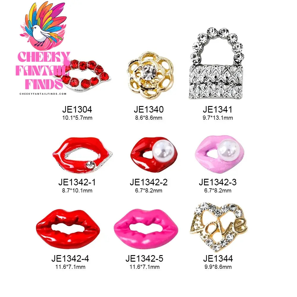 3D Pink/Red Lips Love Valentine Nail Charms Sweet Lover Heart Alloy Design Jewelry Nails Art Manicure Decoration Accessories Cheeky Fantail Finds