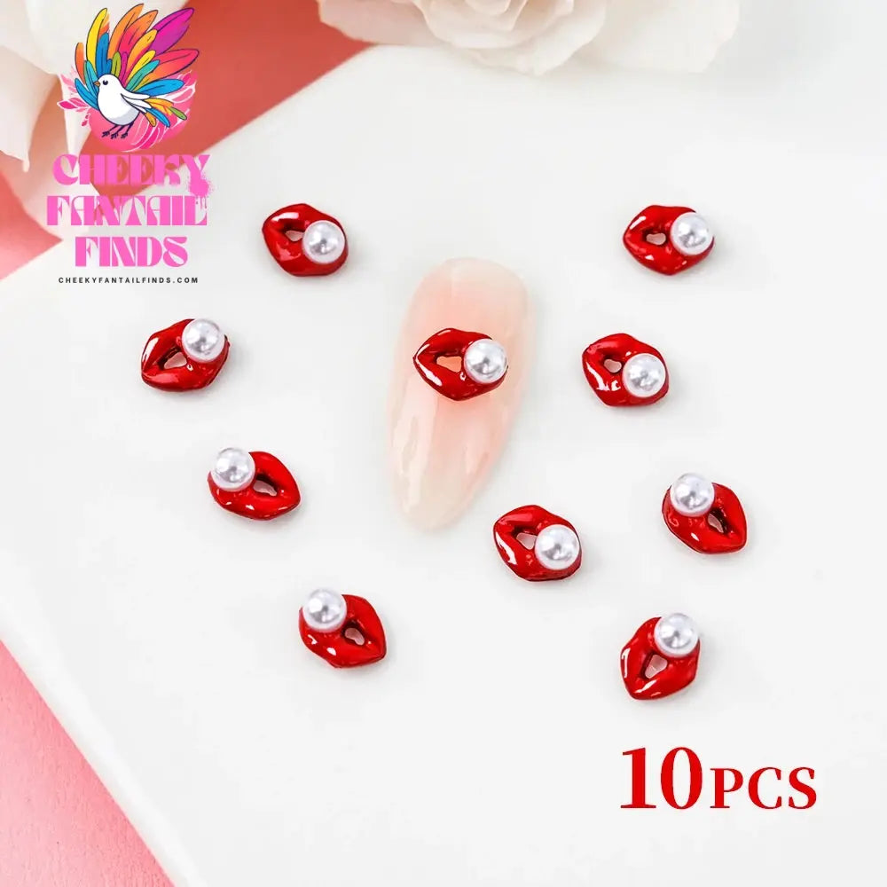 3D Pink/Red Lips Love Valentine Nail Charms Sweet Lover Heart Alloy Design Jewelry Nails Art Manicure Decoration Accessories Cheeky Fantail Finds