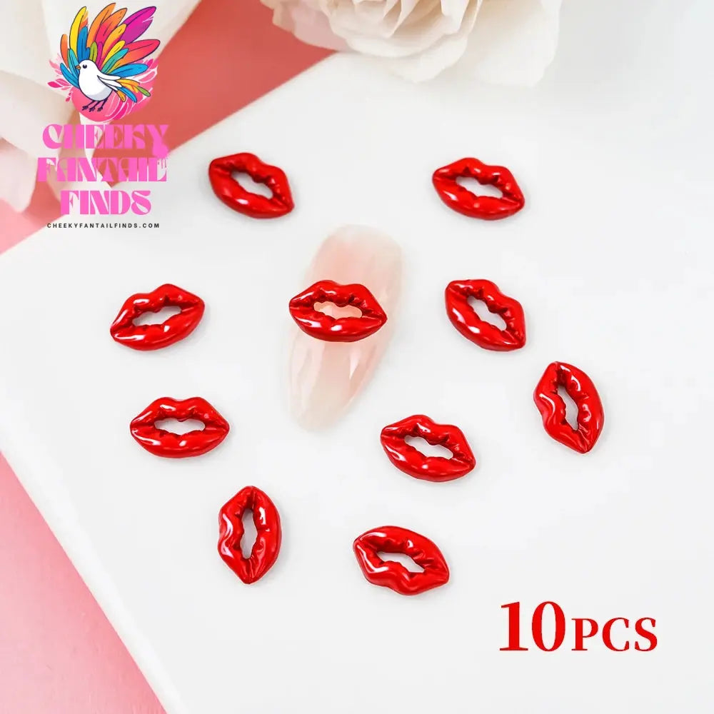 3D Pink/Red Lips Love Valentine Nail Charms Sweet Lover Heart Alloy Design Jewelry Nails Art Manicure Decoration Accessories Cheeky Fantail Finds