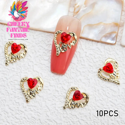 3D Pink/Red Lips Love Valentine Nail Charms Sweet Lover Heart Alloy Design Jewelry Nails Art Manicure Decoration Accessories Cheeky Fantail Finds