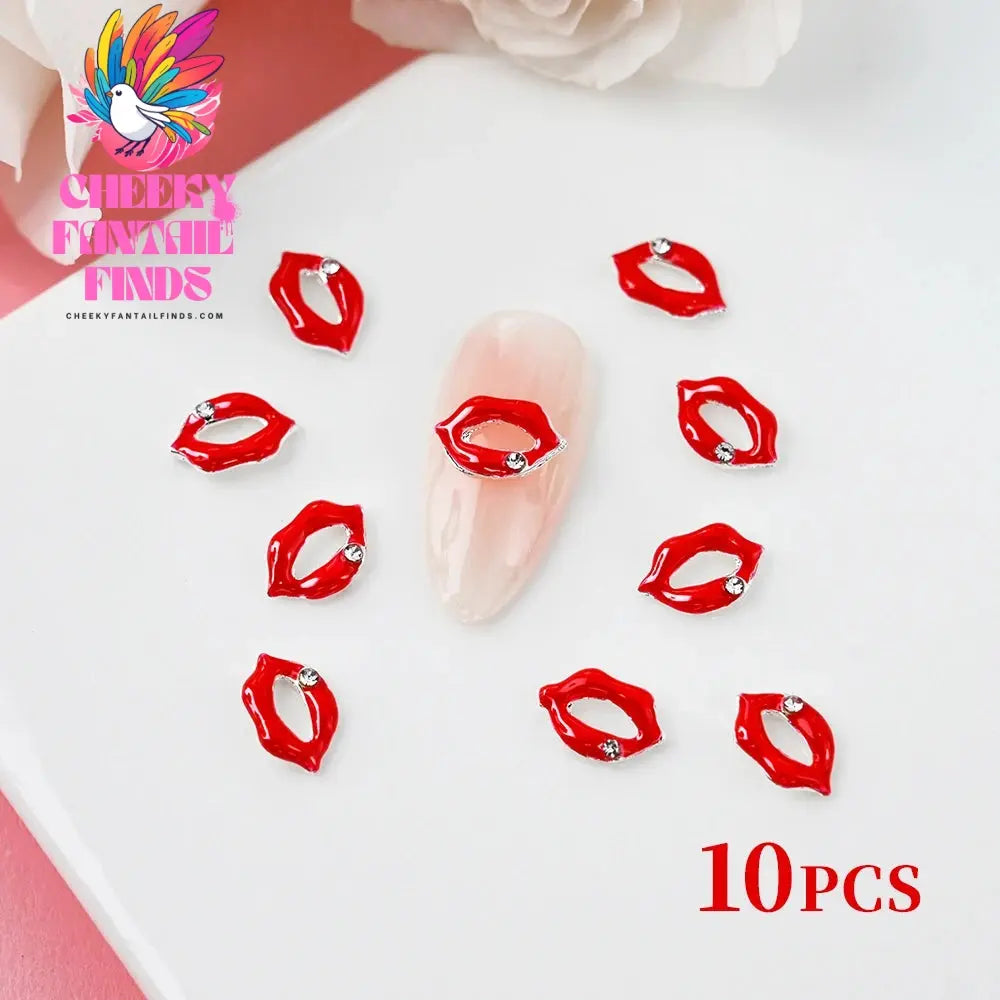3D Pink/Red Lips Love Valentine Nail Charms Sweet Lover Heart Alloy Design Jewelry Nails Art Manicure Decoration Accessories Cheeky Fantail Finds