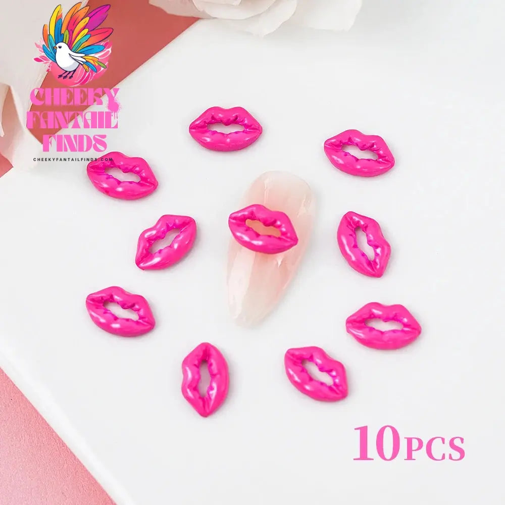 3D Pink/Red Lips Love Valentine Nail Charms Sweet Lover Heart Alloy Design Jewelry Nails Art Manicure Decoration Accessories Cheeky Fantail Finds