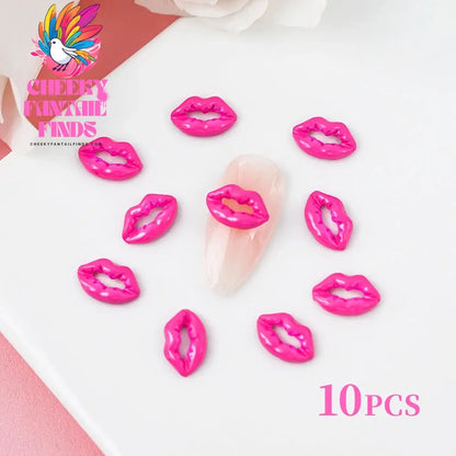 3D Pink/Red Lips Love Valentine Nail Charms Sweet Lover Heart Alloy Design Jewelry Nails Art Manicure Decoration Accessories Cheeky Fantail Finds