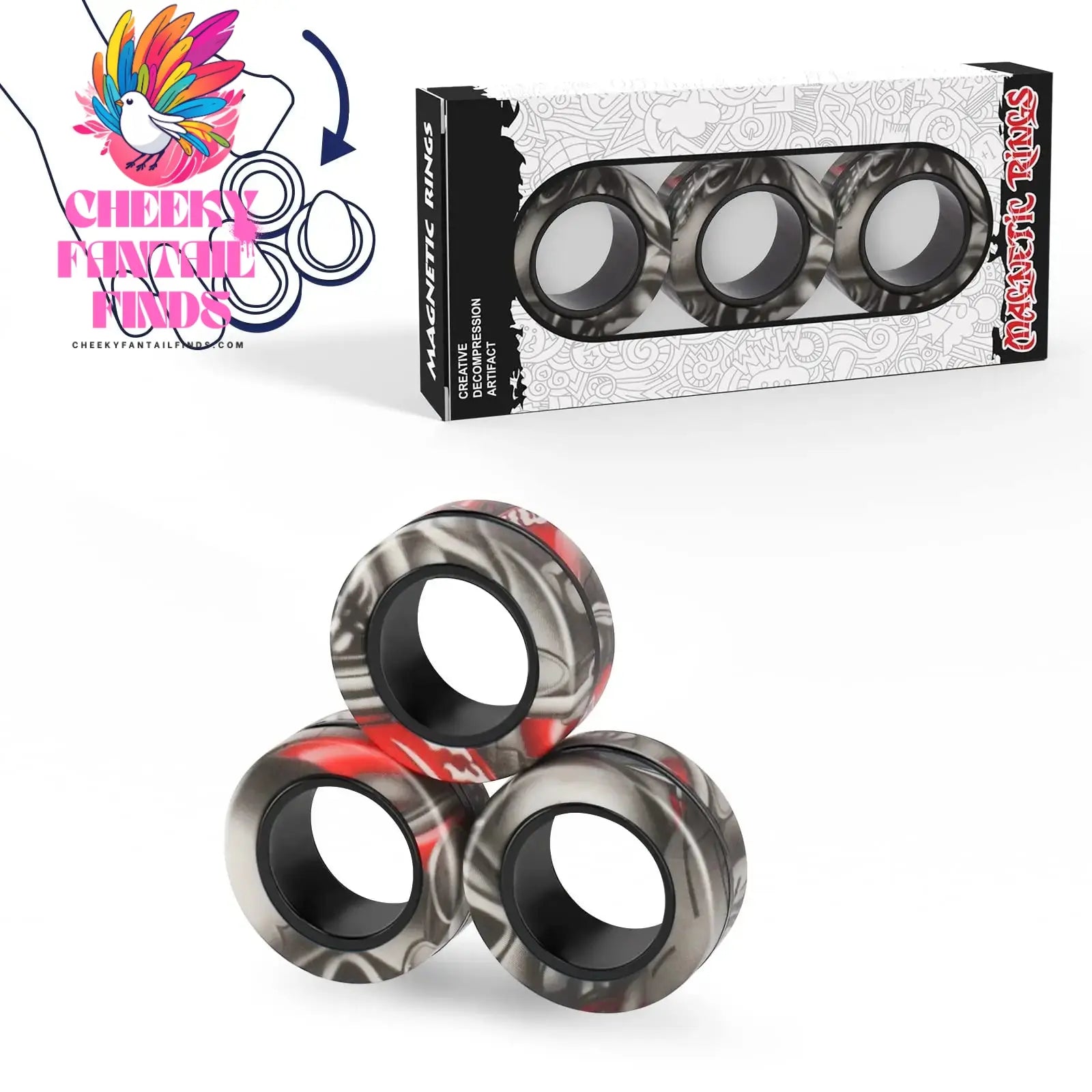 3Pcs Fidget Spinner Magnetic Ring Toys Fingers Magnet Rings ADHD Stress Relief Magical Toys for Adult Kids Anxiety Cheeky Fantail Finds