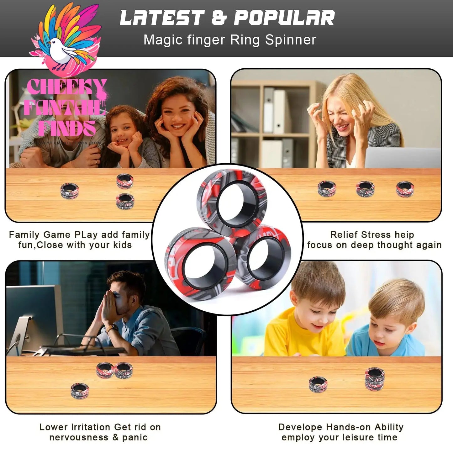 3Pcs Fidget Spinner Magnetic Ring Toys Fingers Magnet Rings ADHD Stress Relief Magical Toys for Adult Kids Anxiety Cheeky Fantail Finds