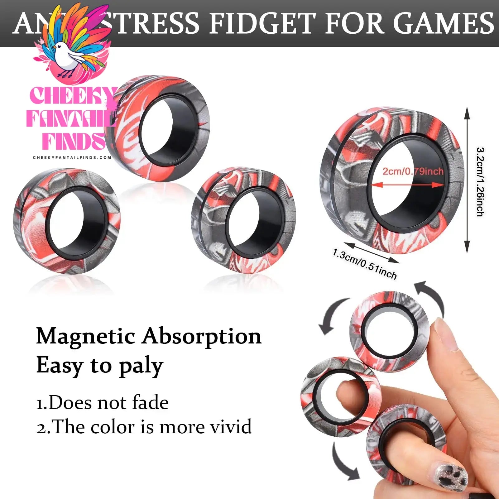 3Pcs Fidget Spinner Magnetic Ring Toys Fingers Magnet Rings ADHD Stress Relief Magical Toys for Adult Kids Anxiety Cheeky Fantail Finds