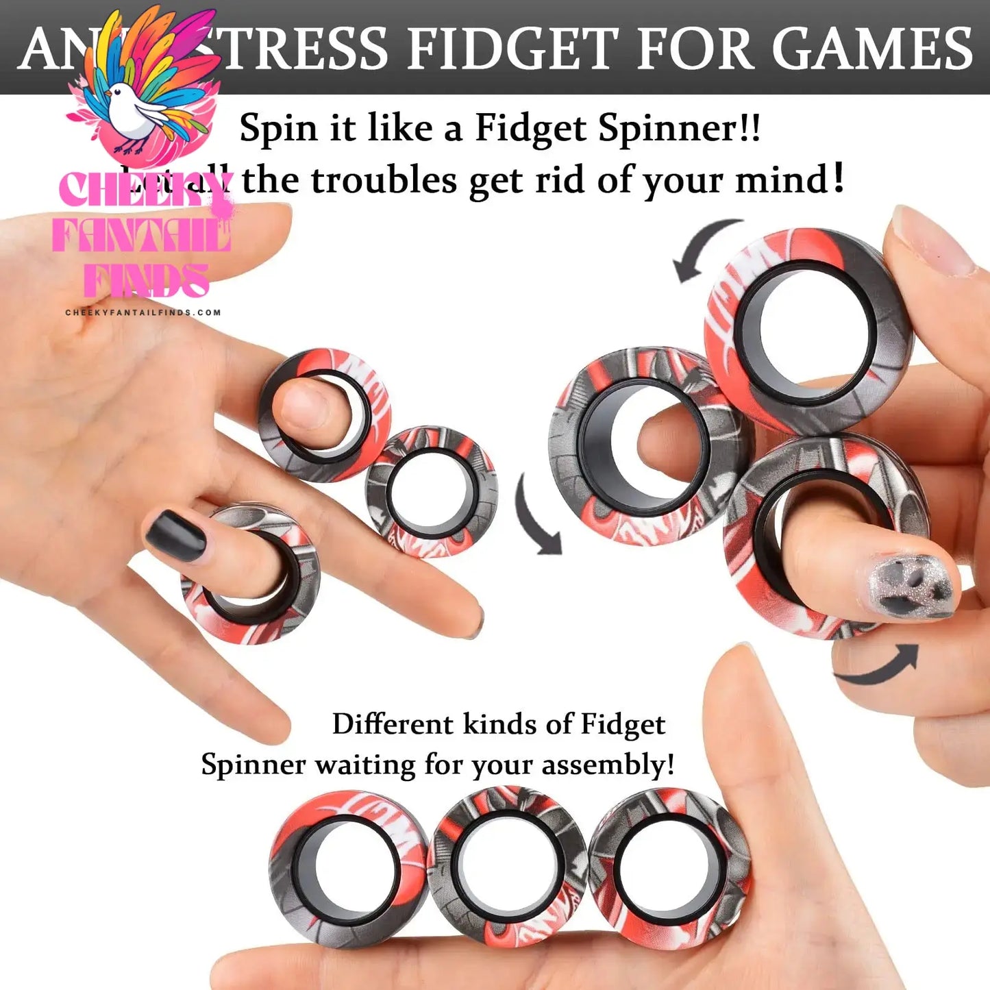 3Pcs Fidget Spinner Magnetic Ring Toys Fingers Magnet Rings ADHD Stress Relief Magical Toys for Adult Kids Anxiety Cheeky Fantail Finds