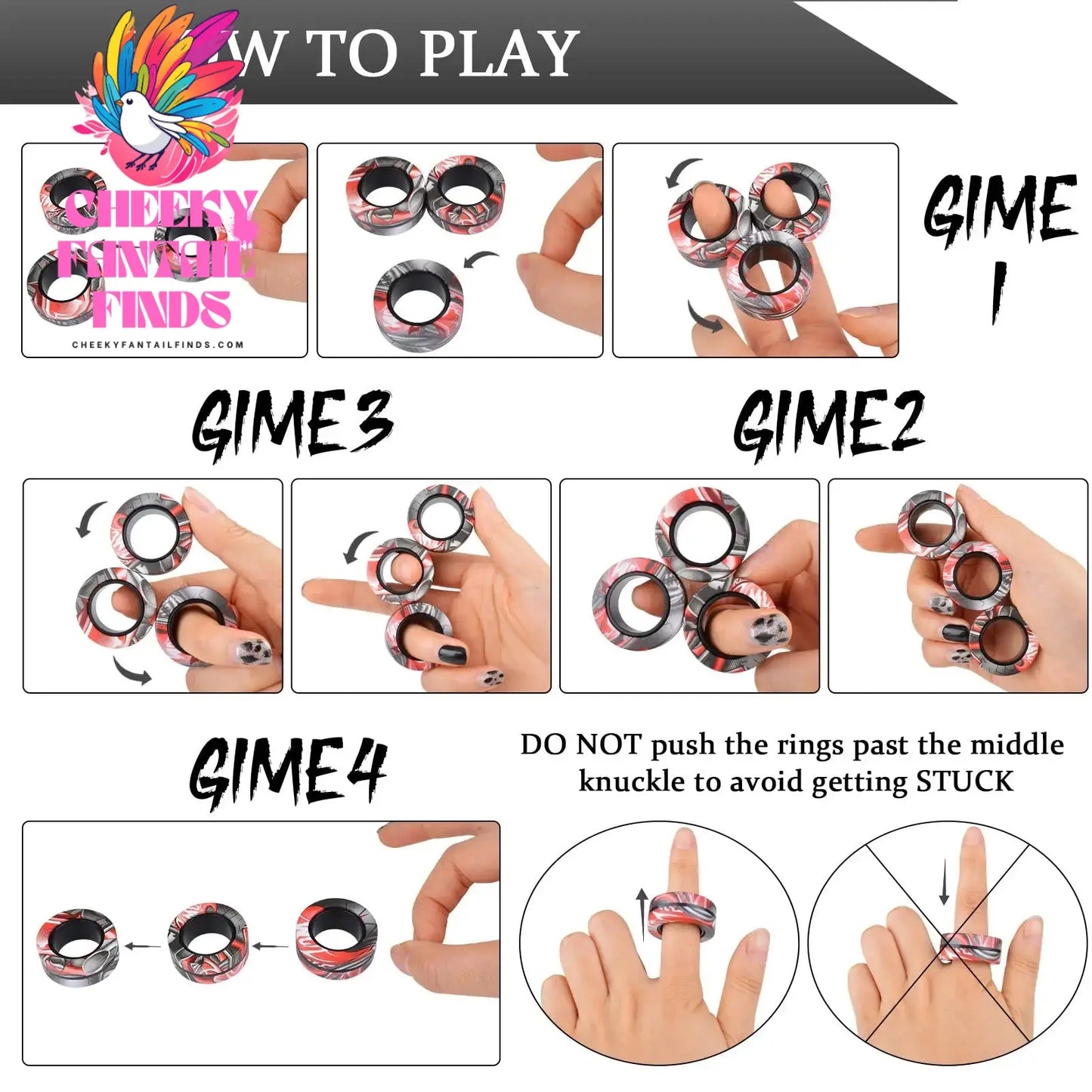 3Pcs Fidget Spinner Magnetic Ring Toys Fingers Magnet Rings ADHD Stress Relief Magical Toys for Adult Kids Anxiety Cheeky Fantail Finds
