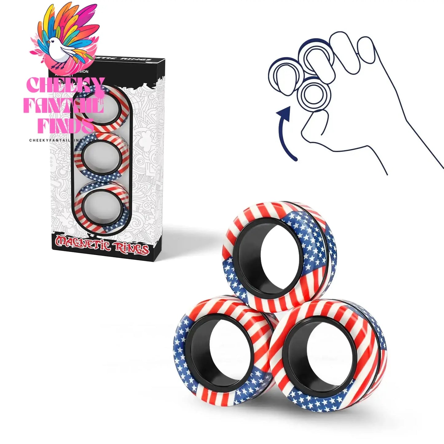 3Pcs Fidget Spinner Magnetic Ring Toys Fingers Magnet Rings ADHD Stress Relief Magical Toys for Adult Kids Anxiety Cheeky Fantail Finds