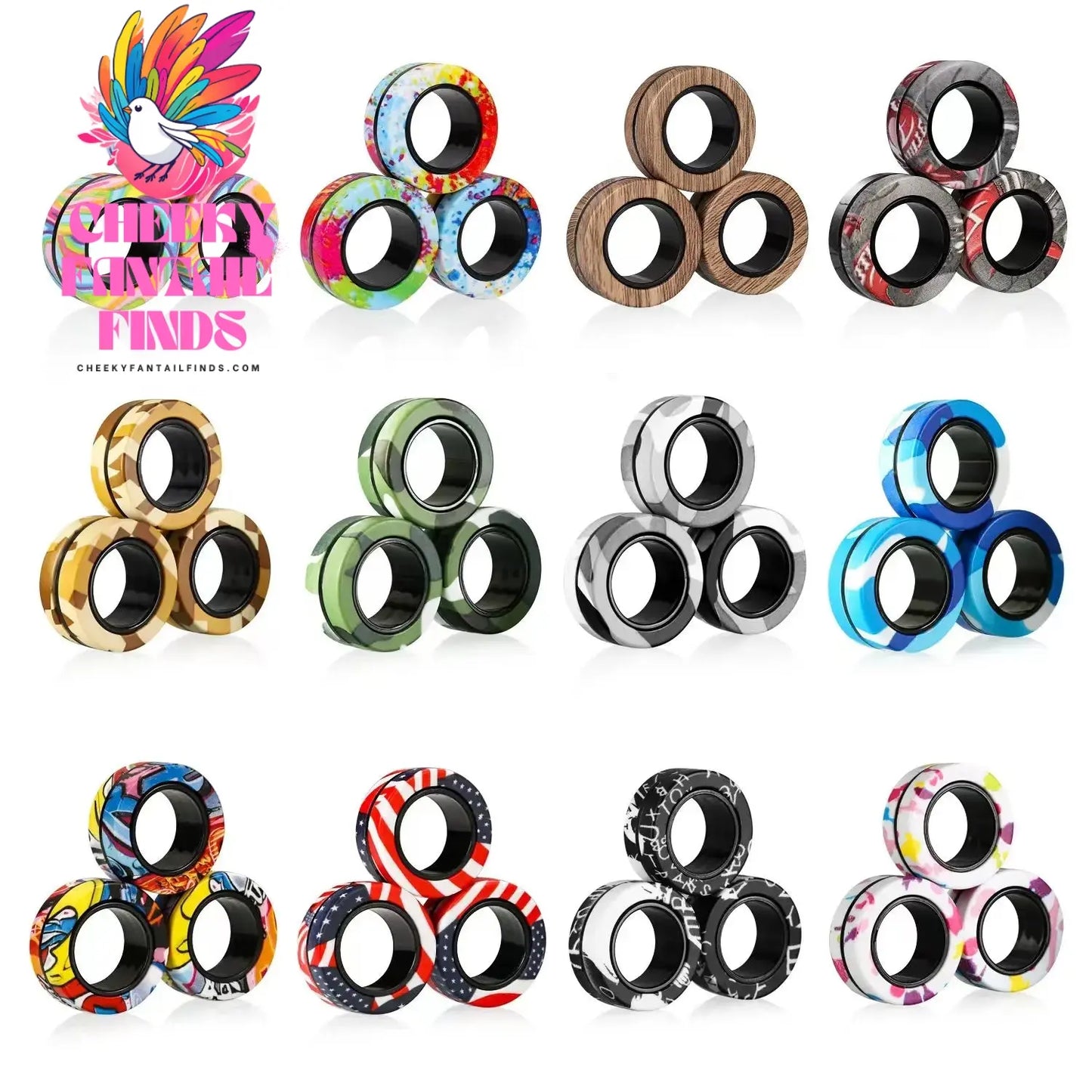 3Pcs Fidget Spinner Magnetic Ring Toys Fingers Magnet Rings ADHD Stress Relief Magical Toys for Adult Kids Anxiety Cheeky Fantail Finds