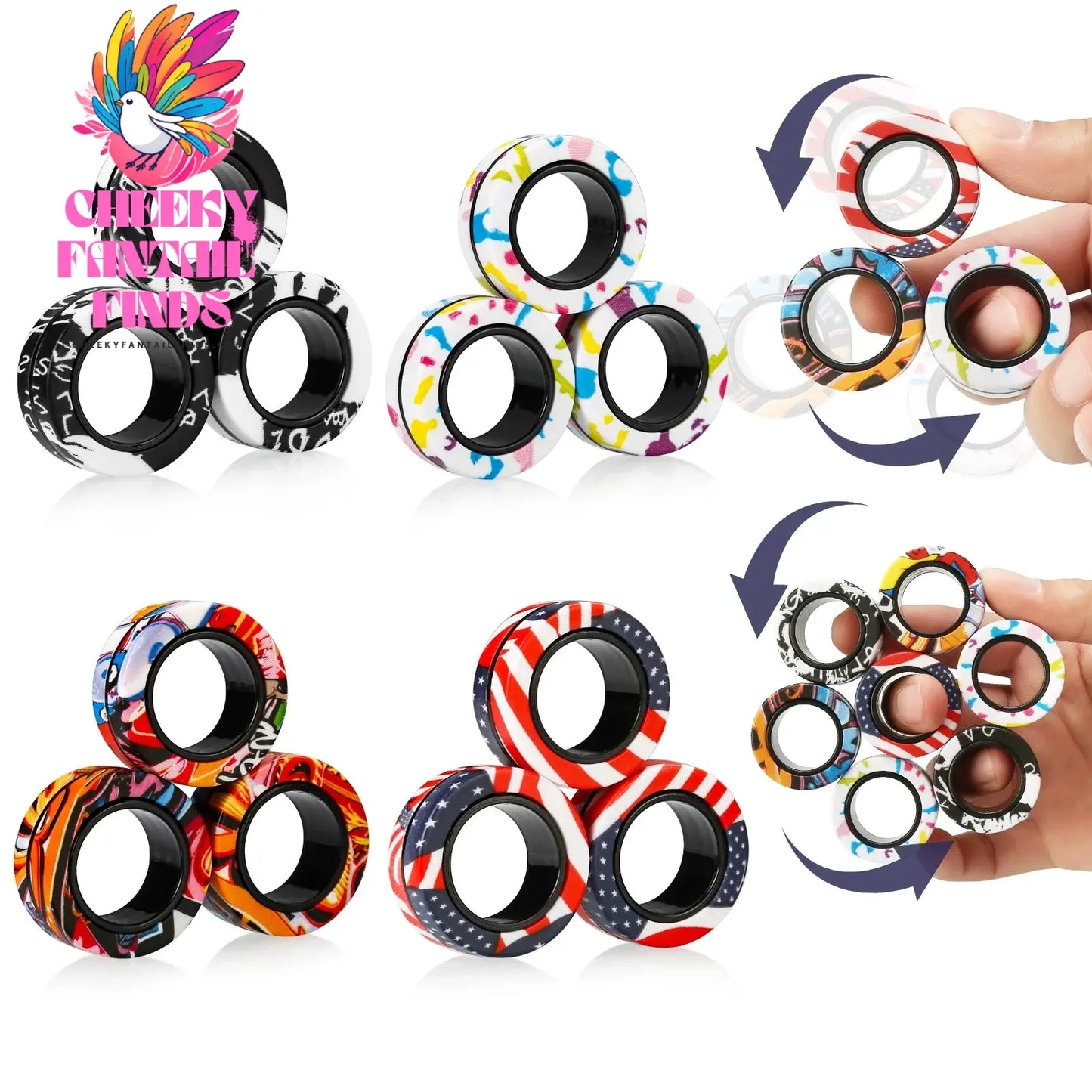3Pcs Fidget Spinner Magnetic Ring Toys Fingers Magnet Rings ADHD Stress Relief Magical Toys for Adult Kids Anxiety Cheeky Fantail Finds