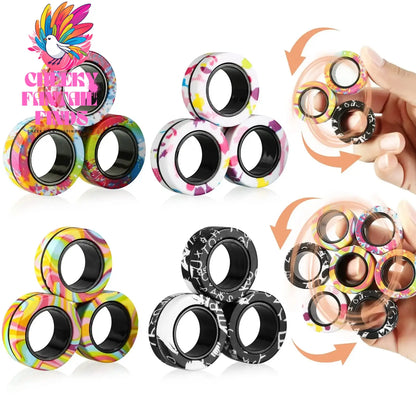 3Pcs Fidget Spinner Magnetic Ring Toys Fingers Magnet Rings ADHD Stress Relief Magical Toys for Adult Kids Anxiety Cheeky Fantail Finds