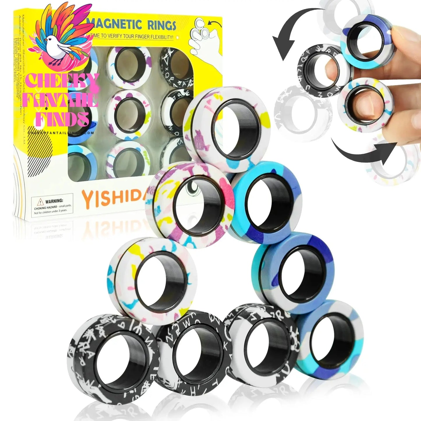 3Pcs Fidget Spinner Magnetic Ring Toys Fingers Magnet Rings ADHD Stress Relief Magical Toys for Adult Kids Anxiety Cheeky Fantail Finds