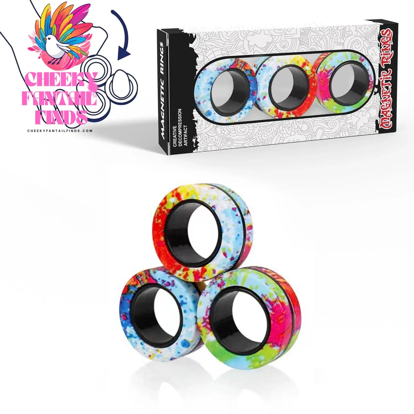 3Pcs Fidget Spinner Magnetic Ring Toys Fingers Magnet Rings ADHD Stress Relief Magical Toys for Adult Kids Anxiety Cheeky Fantail Finds