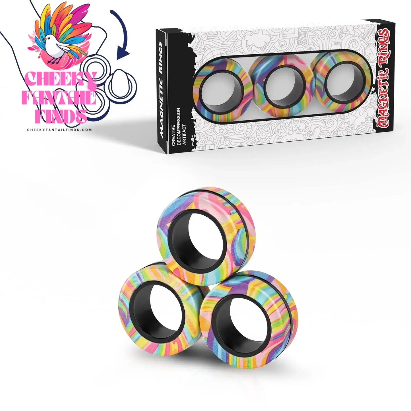 3Pcs Fidget Spinner Magnetic Ring Toys Fingers Magnet Rings ADHD Stress Relief Magical Toys for Adult Kids Anxiety Cheeky Fantail Finds