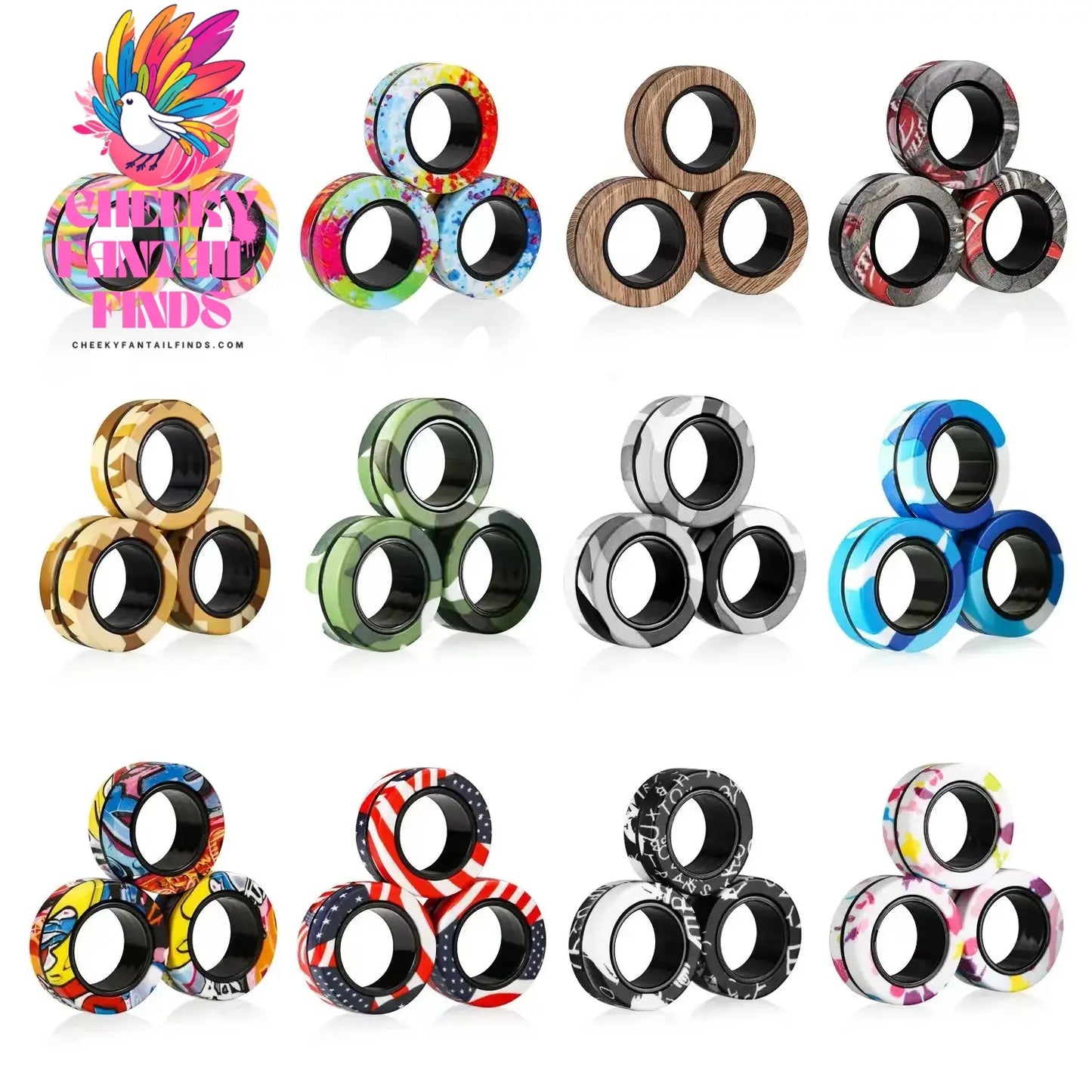 3Pcs Fidget Spinner Magnetic Ring Toys Fingers Magnet Rings ADHD Stress Relief Magical Toys for Adult Kids Anxiety Cheeky Fantail Finds