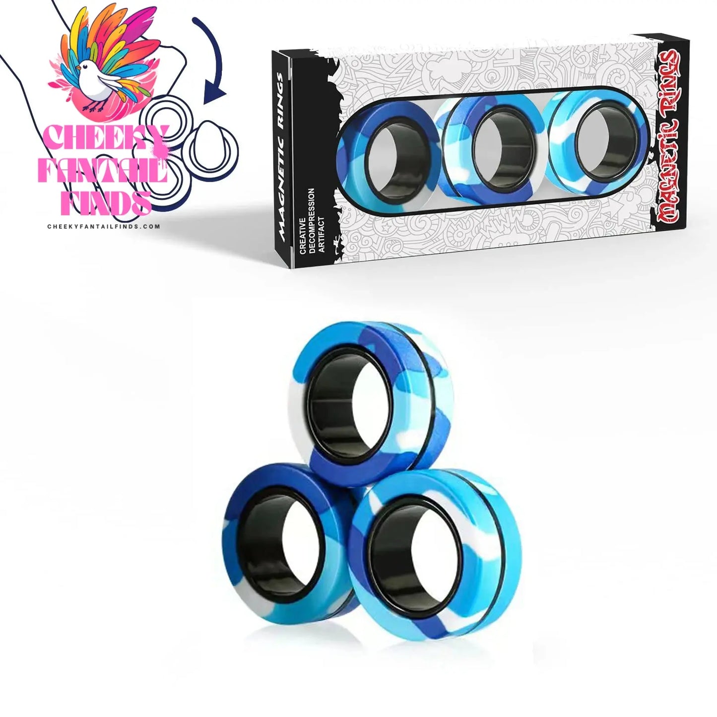 3Pcs Fidget Spinner Magnetic Ring Toys Fingers Magnet Rings ADHD Stress Relief Magical Toys for Adult Kids Anxiety Cheeky Fantail Finds