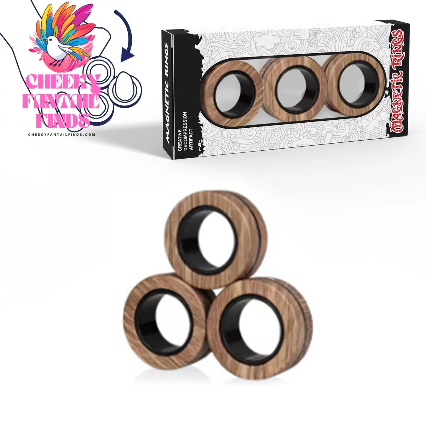 3Pcs Fidget Spinner Magnetic Ring Toys Fingers Magnet Rings ADHD Stress Relief Magical Toys for Adult Kids Anxiety Cheeky Fantail Finds