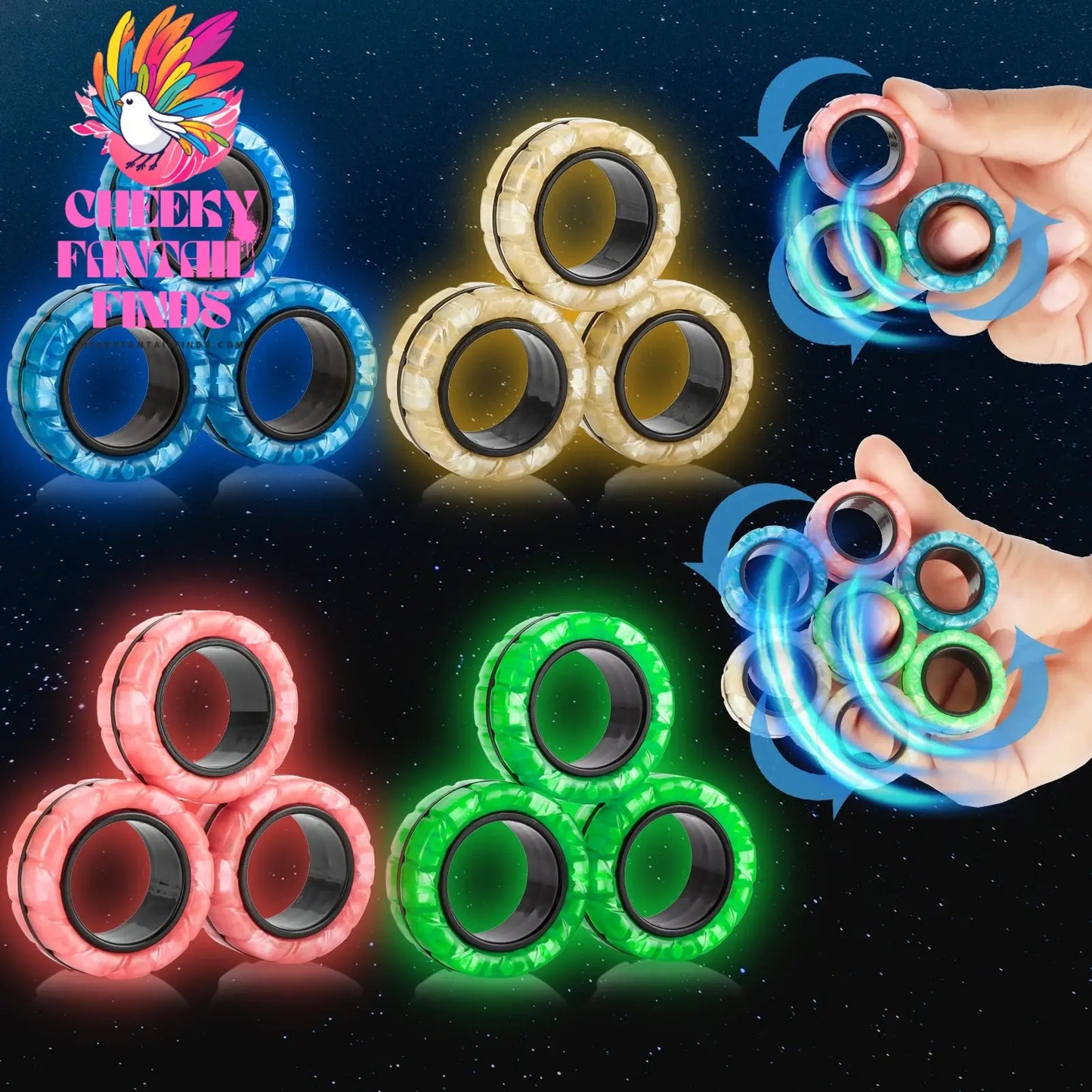 3Pcs Fidget Spinner Magnetic Ring Toys Fingers Magnet Rings ADHD Stress Relief Magical Toys for Adult Kids Anxiety Cheeky Fantail Finds