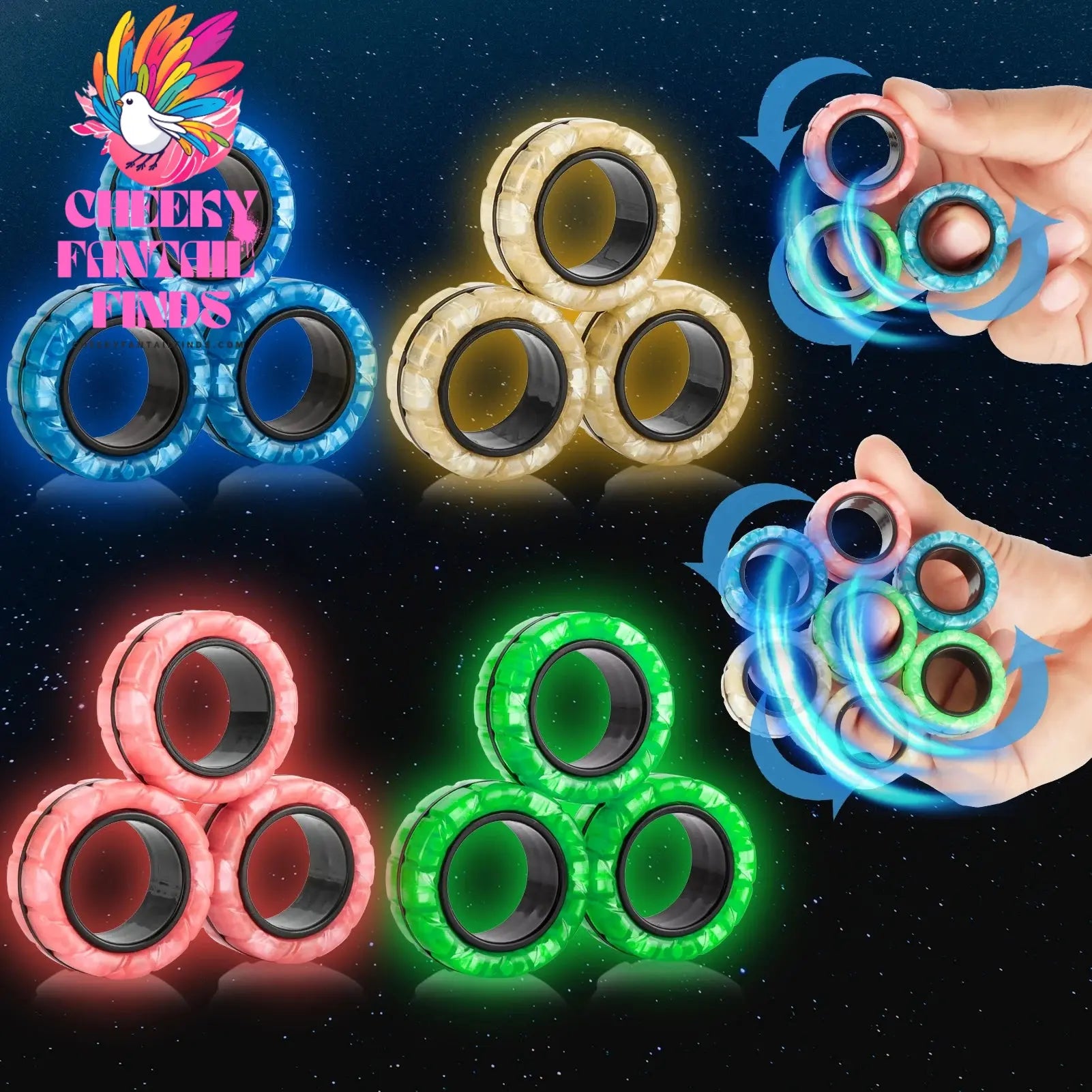 3Pcs Fidget Spinner Magnetic Ring Toys Fingers Magnet Rings ADHD Stress Relief Magical Toys for Adult Kids Anxiety Cheeky Fantail Finds