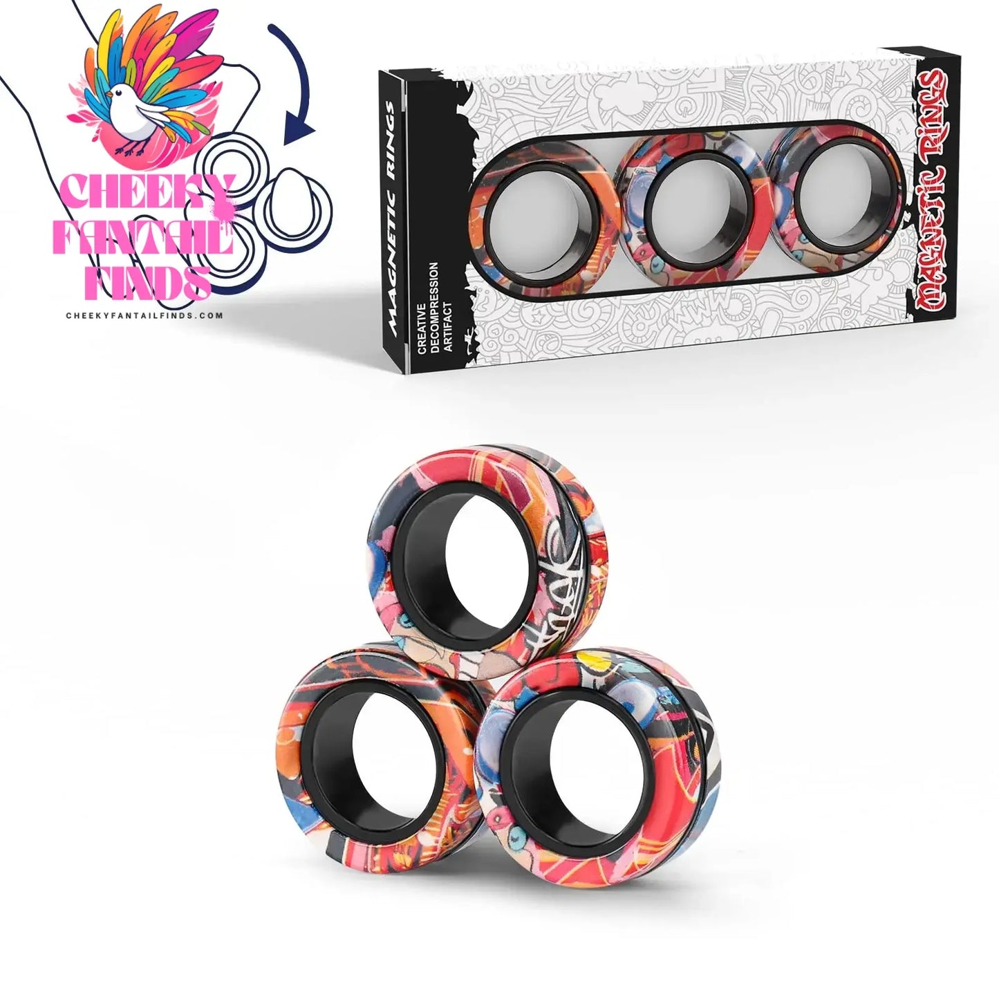 3Pcs Fidget Spinner Magnetic Ring Toys Fingers Magnet Rings ADHD Stress Relief Magical Toys for Adult Kids Anxiety Cheeky Fantail Finds