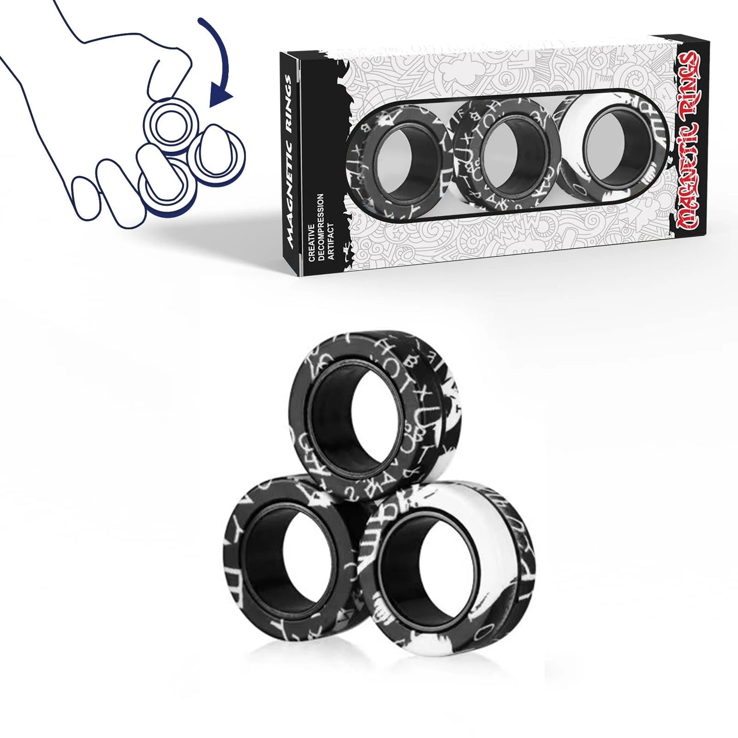 3Pcs Fidget Spinner Magnetic Ring Toys Fingers Magnet Rings ADHD Stress Relief Magical Toys for Adult Kids Anxiety Cheeky Fantail Finds
