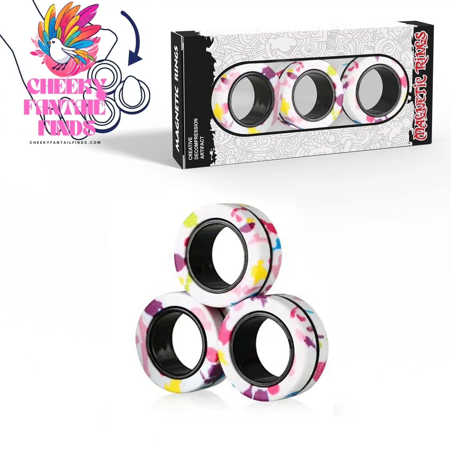 3Pcs Fidget Spinner Magnetic Ring Toys Fingers Magnet Rings ADHD Stress Relief Magical Toys for Adult Kids Anxiety Cheeky Fantail Finds