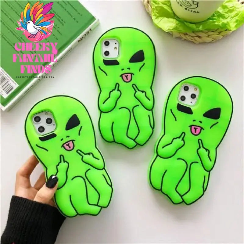 3d Cartoon Green Alien Expression Suitable For Iphone 11 12 13 14 15 Pro Max Phone Case Minimum Model Iphone X Xs Phone Back Cov Cheeky Fantail Finds