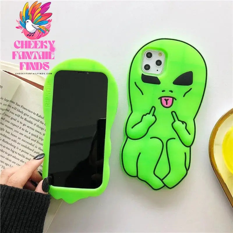 3d Cartoon Green Alien Expression Suitable For Iphone 11 12 13 14 15 Pro Max Phone Case Minimum Model Iphone X Xs Phone Back Cov Cheeky Fantail Finds