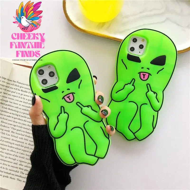 3d Cartoon Green Alien Expression Suitable For Iphone 11 12 13 14 15 Pro Max Phone Case Minimum Model Iphone X Xs Phone Back Cov Cheeky Fantail Finds