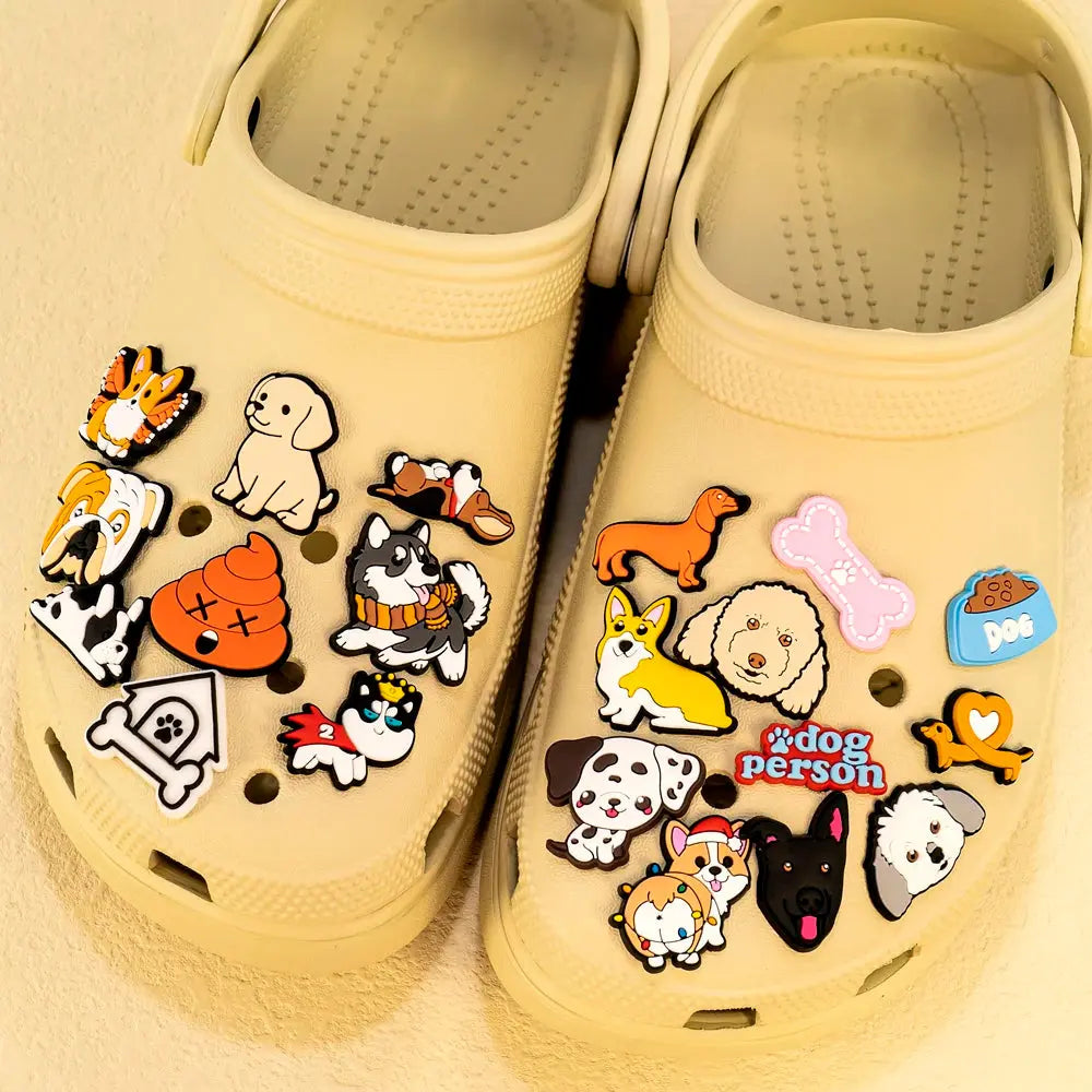 40/50pcs PVC Cute Dogs Shoe Charms Corgi Accessories Puppy Shoe Decorations Pins for Women Men Kids boy Gifts Sandal Buckles - Cheeky Fantail Finds