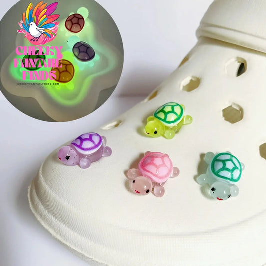 4pcs Glow-In-The-Dark Cute 3D Turtle Detachable Shoe Charms Decorations, Luminous Clips For Beach Sandals - Cheeky Fantail Finds