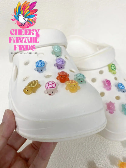 4pcs Glow-In-The-Dark Cute 3D Turtle Detachable Shoe Charms Decorations, Luminous Clips For Beach Sandals - Cheeky Fantail Finds