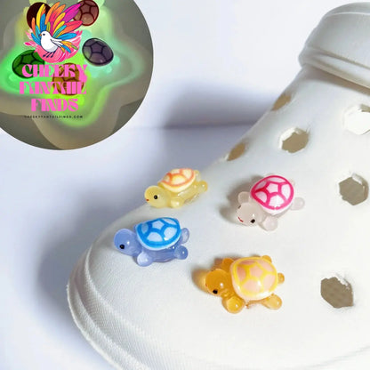 4pcs Glow-In-The-Dark Cute 3D Turtle Detachable Shoe Charms Decorations, Luminous Clips For Beach Sandals - Cheeky Fantail Finds