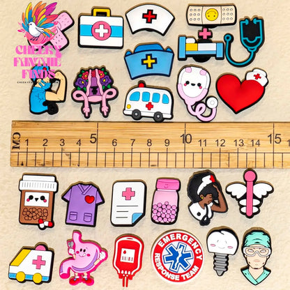 50/100pcs PVC Medical Shoe Charms Nurse Shoe Decorations Pins for Doctor Women Favor DIY Gifts Sandal Accessories Clog Buckles - Cheeky Fantail Finds