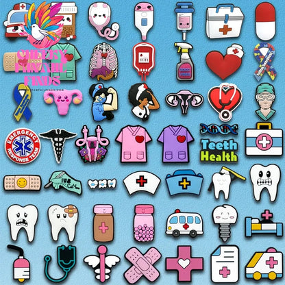 50/100pcs PVC Medical Shoe Charms Nurse Shoe Decorations Pins for Doctor Women Favor DIY Gifts Sandal Accessories Clog Buckles - Cheeky Fantail Finds