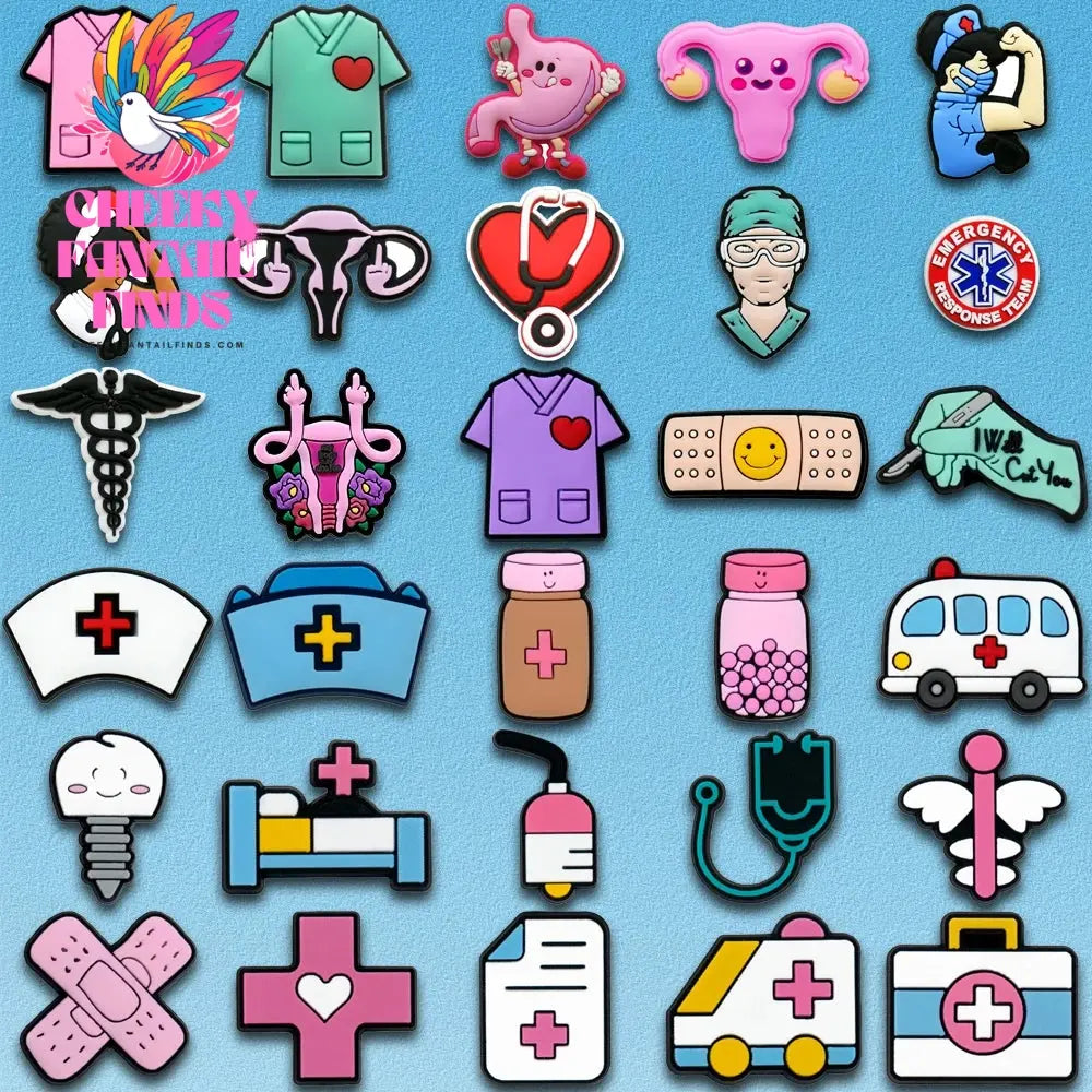50/100pcs PVC Medical Shoe Charms Nurse Shoe Decorations Pins for Doctor Women Favor DIY Gifts Sandal Accessories Clog Buckles - Cheeky Fantail Finds