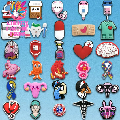 50/100pcs PVC Medical Shoe Charms Nurse Shoe Decorations Pins for Doctor Women Favor DIY Gifts Sandal Accessories Clog Buckles - Cheeky Fantail Finds
