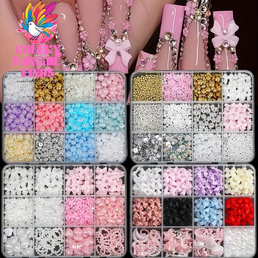 500PCS 3D Nail Art Decoration Kit with Resin Bows, Flat Back Pearls, and Assorted Shapes – Unscented DIY Craft Embellishments Cheeky Fantail Finds