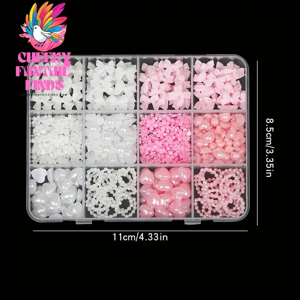 500PCS 3D Nail Art Decoration Kit with Resin Bows, Flat Back Pearls, and Assorted Shapes – Unscented DIY Craft Embellishments Cheeky Fantail Finds