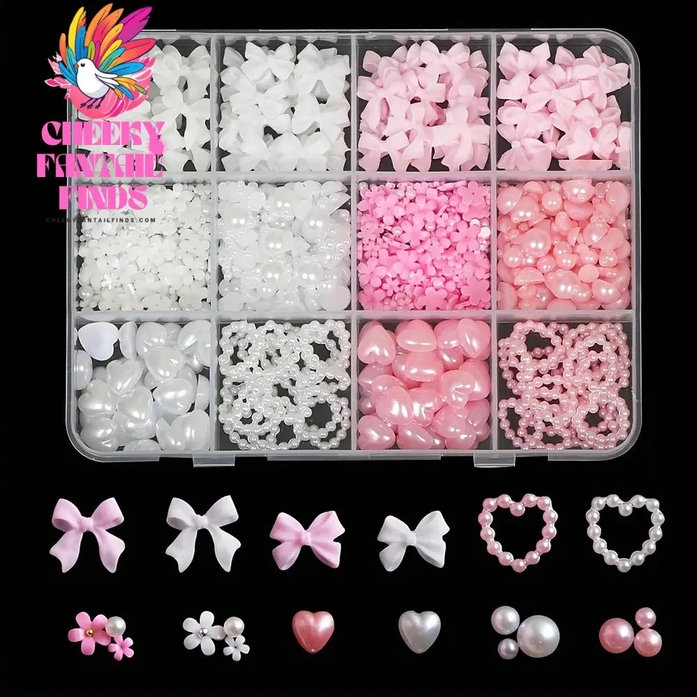 500PCS 3D Nail Art Decoration Kit with Resin Bows, Flat Back Pearls, and Assorted Shapes – Unscented DIY Craft Embellishments Cheeky Fantail Finds